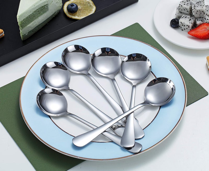 Kyraton 6-Piece Stainless Steel Round Soup Spoons - Dinner & Table Spoons, Silverware Set, Dishwasher Safe - Image 3